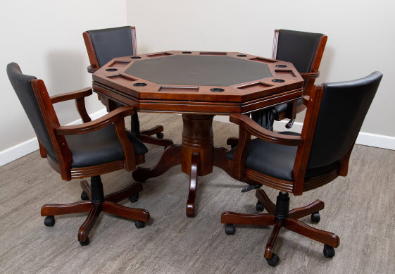 Kingston 48 in Poker Table Combo Set with 4 Arm Chairs Walnut